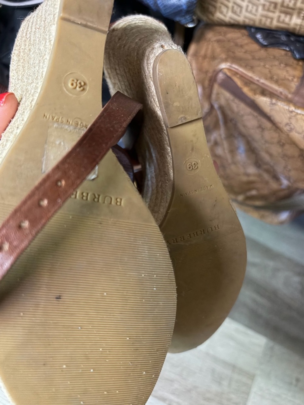 Burberry Brown Leather Strappy Sandals with Signature Check Accent - Picture 3 of 3
